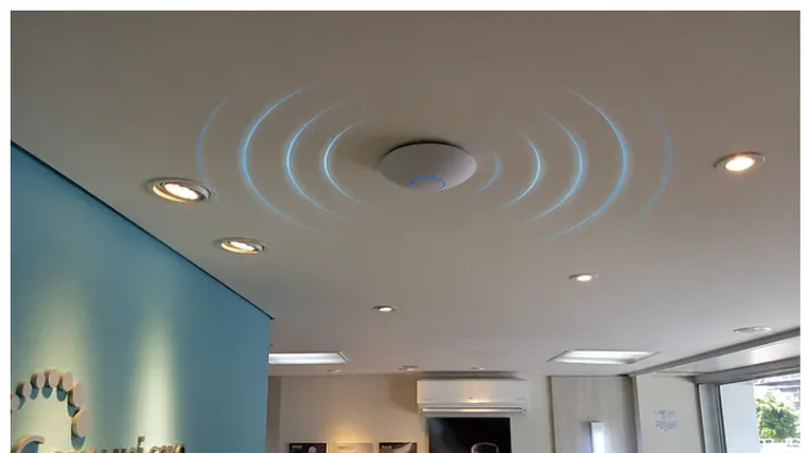 Recepção de uma loja Comunicare, com o access point instalado no forro